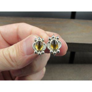 Sterling Silver Unique Small Uncut Citrine Dangle Earrings Vintage Wedding